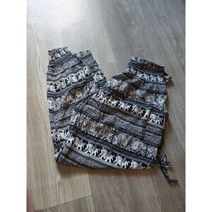 Caroline Morgan Womens Bohemian Elephant Print Elastic Waist Harem Pants Size 14